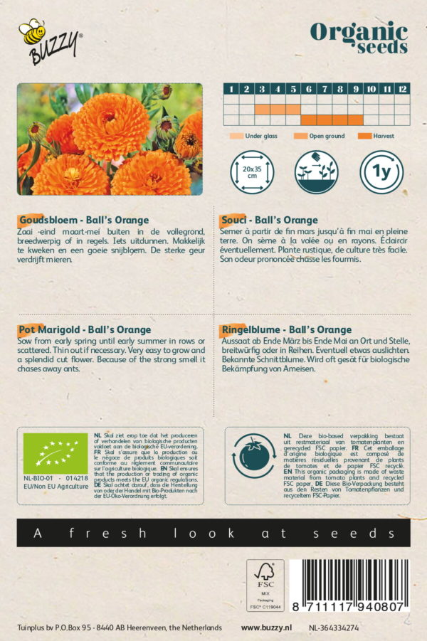 Buzzy® Organic Calendula, Goudsbloem Ball’s Orange  (BIO)