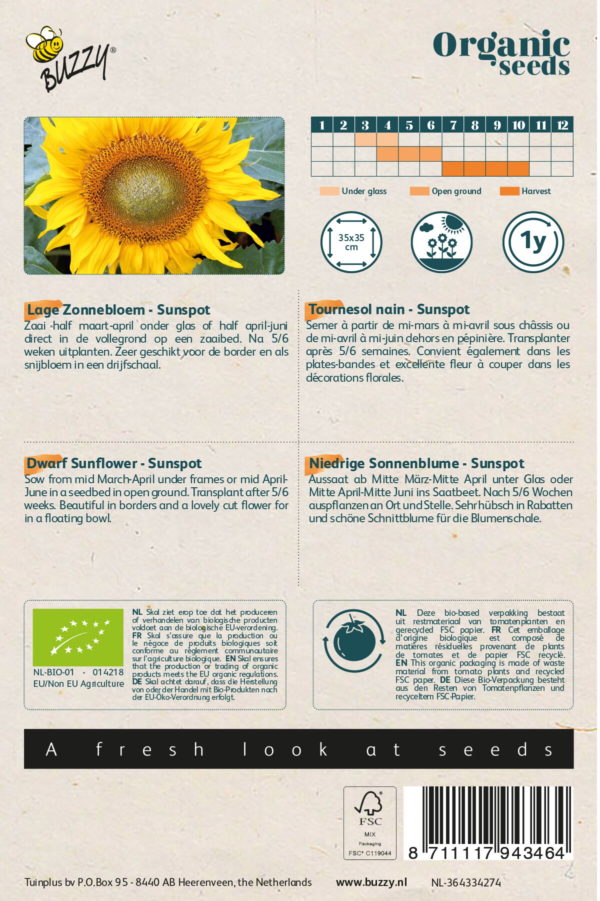 Buzzy® Organic Helianthus, Lage zonnebloem Sunspot (BIO)